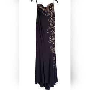 Strapless Black Dress/Gown with Gold  Sequins for Wedding/Prom/Formal/Bridesmaid